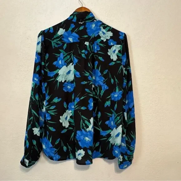 J. Crew Blue Floral Long Sleeve Blouse - Picture 7 of 7